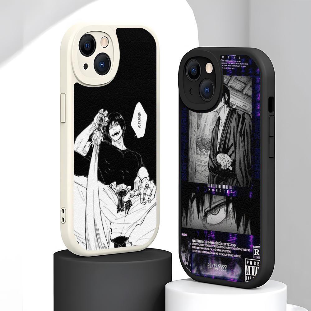 Super Cool Toji Fushiguro Anime Man Phone Case For iPhone 16 15 14 13 12 11 Plus Pro Max Luxury Lambskin Silicone Cover Black