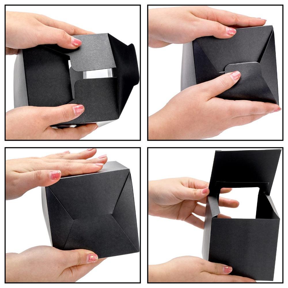 20pcs Black Treat Boxes with Transparent Window and Hole Paper Gift Box Square Gift Packing Box for Party Wedding Thanksgiving New Year's Dates