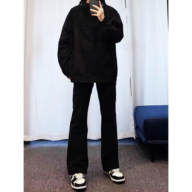 Pánské džíny 2024 nové jaro a léto americké High Street rovné tenké černé volné ležérní kalhoty s mikrorozšířeným okrajem velká velikost S-3XL