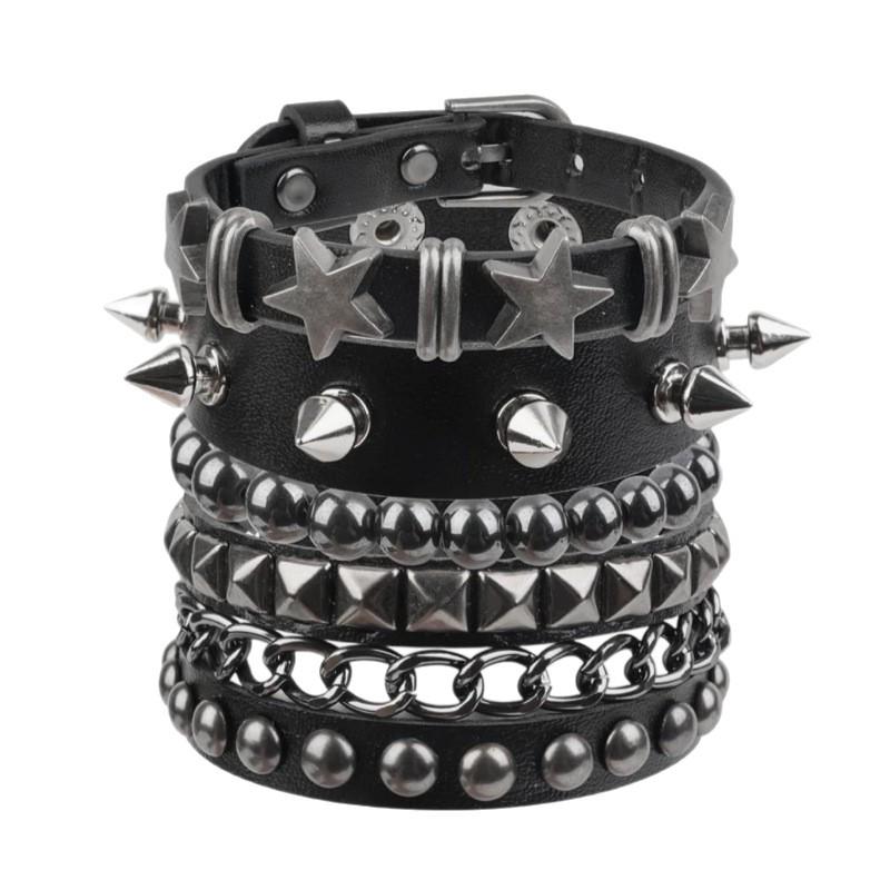 European-American Men's Rivet Punk Multi-layer Gothic Hip-hop Bracelet