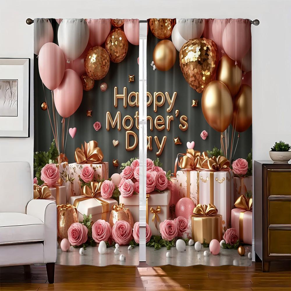 2pc,  Curtains Elegant Mother's Day Versatile Polyester Fabric,Without Electricity Holiday Decorations for Office Decoration