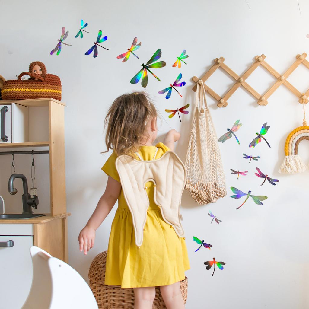 Ls13515 Laser Material Gradual Change Color Dragonfly Insect Wall Sticker Viewing Angle Different Pattern Color