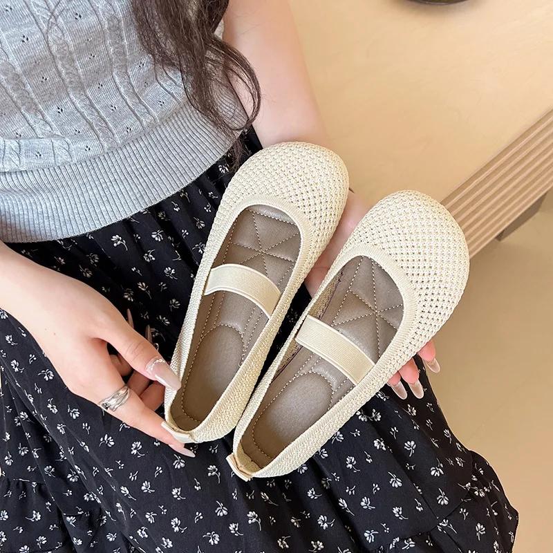 

New Fashion Women Slip-on Loafers Breathable Knit Mary Janes Round Toe Casual Boat Shoes 40