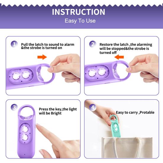 Wiederaufladbarer Sicherheitsalarm-Schlüsselanhänger 130dB Lauter Alarm mit LED-Blitzlicht Schlüssel Rucksack Wasser