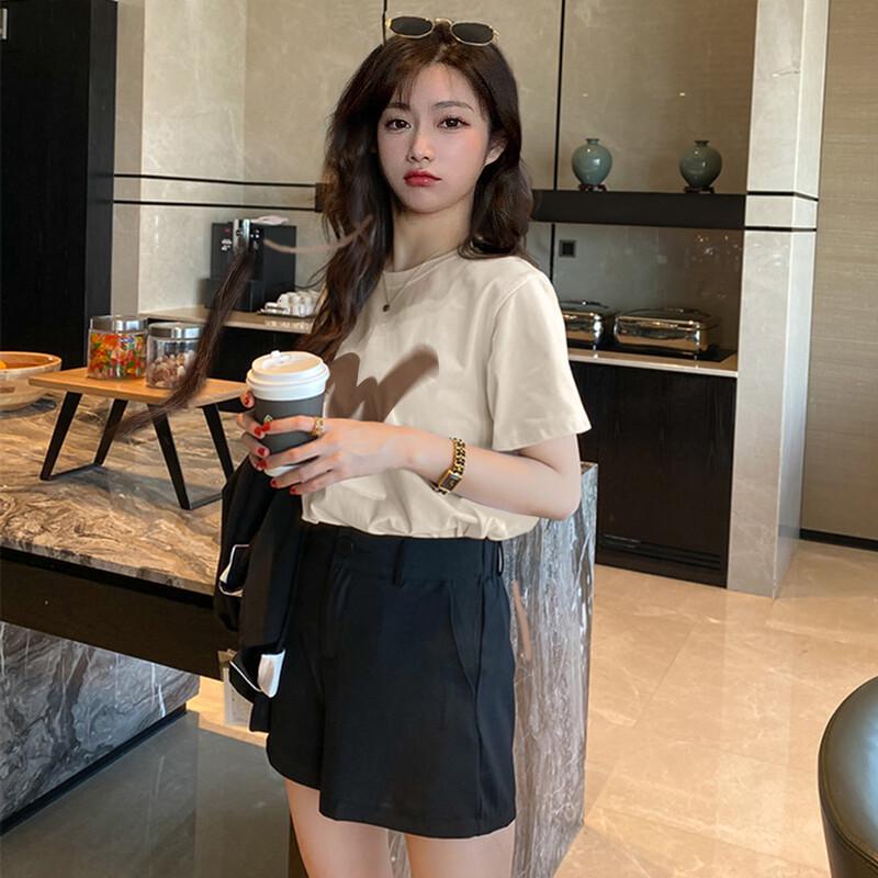 TonLion 2025 Summer Women s Crew Neck Fuzzy Letter Short Sleeve T-Shirt L