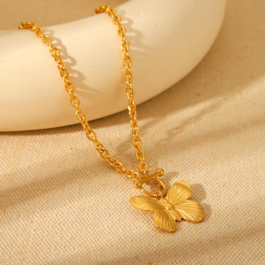 Titanium Steel Bead Chain Necklace with Butterfly Pendant Elegant Jewelry for Women