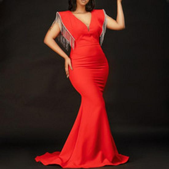 Dámské jednobarevné šaty na jedno rameno OL na banket a africký overal