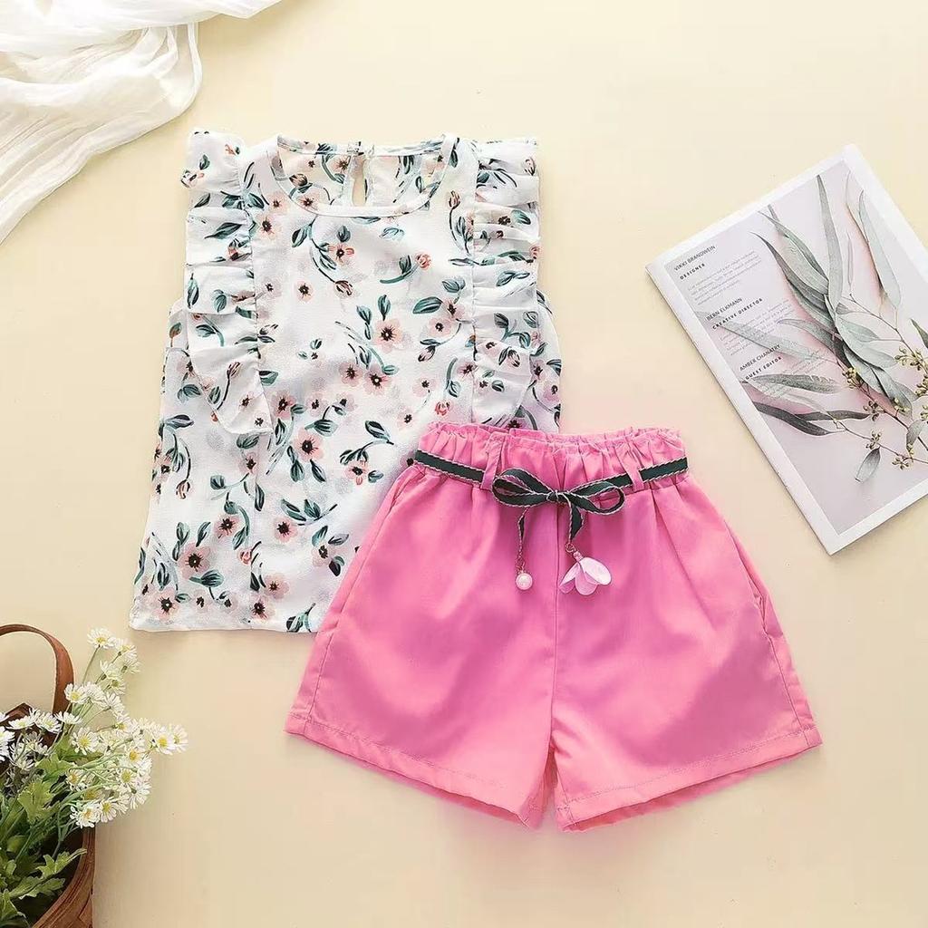 Baby Girl Floral Two-Piece Set Summer Outfit for 1-5 Years Old