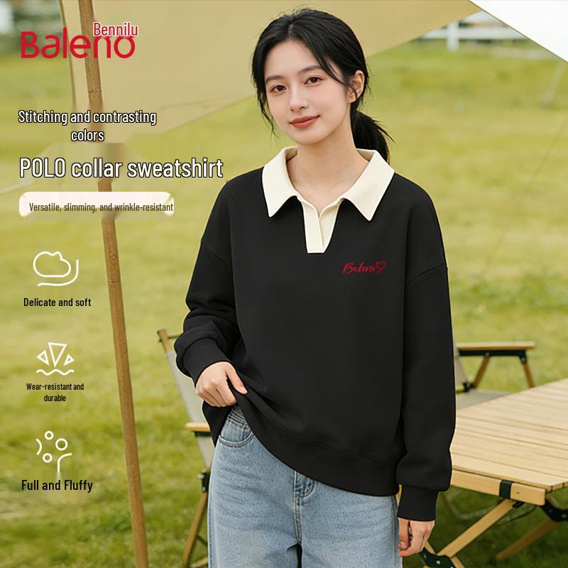 Baleno Women s Letter Print Contrast Polo Sweatshirt S