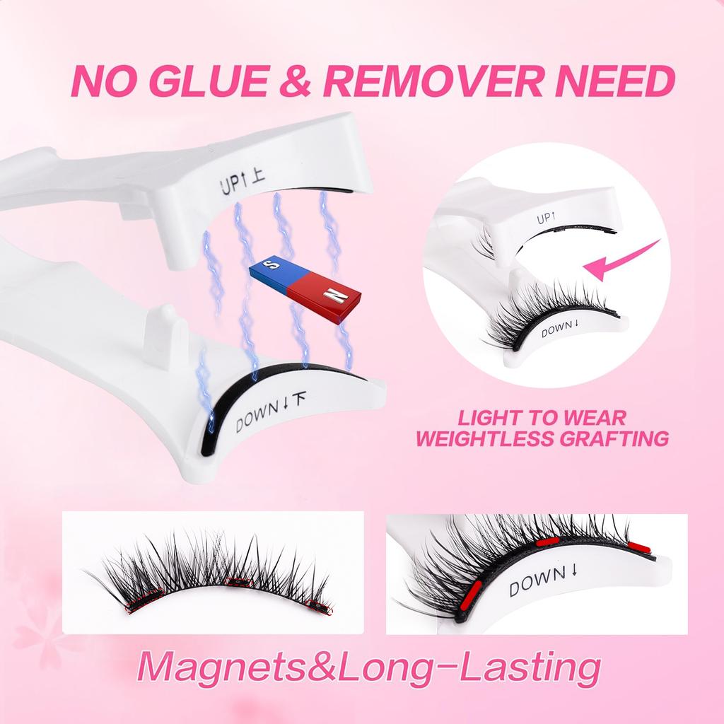 2-Pair Reusable Magnetic Eyelash Set, Easy-to-Use Eyelash Extension Tool, Natural Curler, False Eyelashes with Magnetic Tweezers