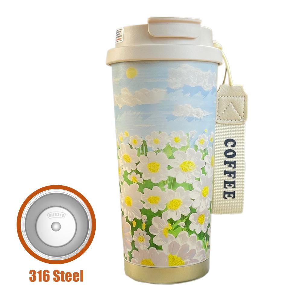 Bunte Blumen Garten Reise Kaffeebecher Wildblumen Becher Edelstahlbecher mit Deckel & Strohhalm Kaffeetasse Weihnachtsgeschenke