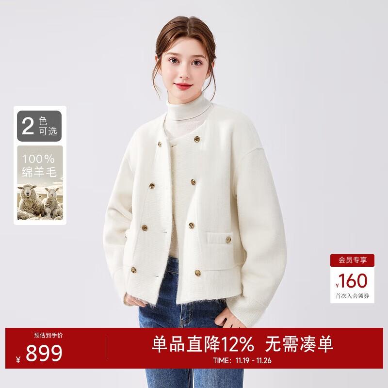 

Qiushe Yiren Women s Elegant Short 100% Wool Double-sided Coat L