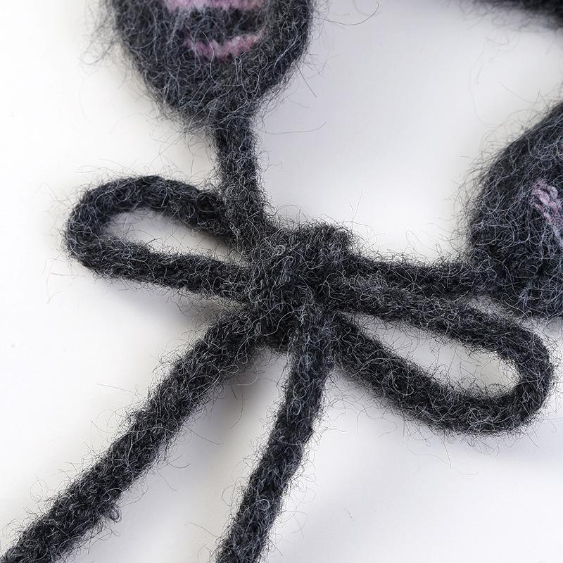 Retro Koreanischer Stil Mohair Gestreifte Strick Ohrenklappenmütze für Damen - Niedlich und Warm für Herbst/Winter