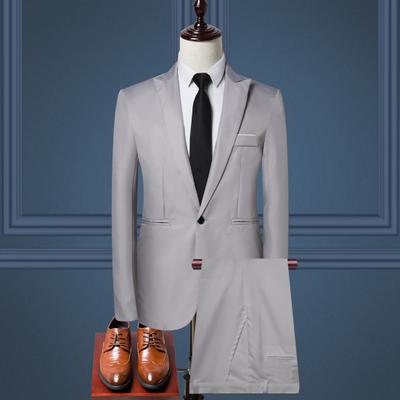 2 ks/súprava Muži Business Outfit Klopa s dlhým rukávom Jednoradový oblek Kabát Jednofarebný oblek Nohavice Súprava Slim Fit Workwear