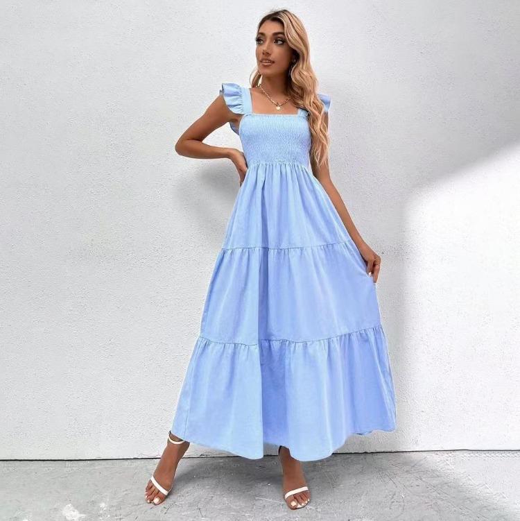 Dámské podzimní zimní ležérní bez rukávů s vysokým pasem áčkového střihu šaty jednobarevné čtvercový výstřih délka ke kotníkům