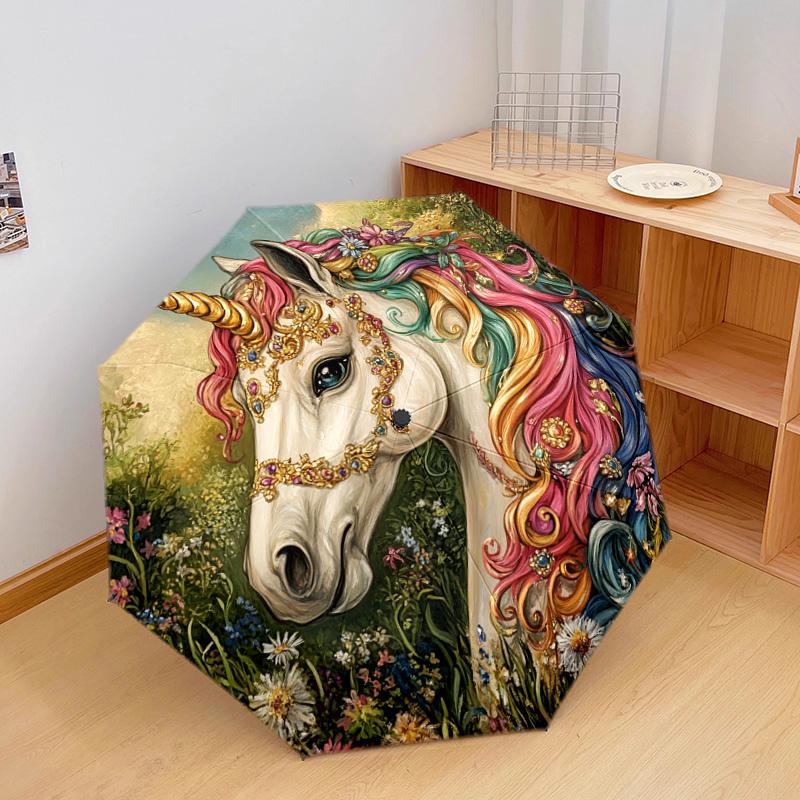 1 PC Automatic Folding Umbrella - Fantasy Unicorn Pattern, Portable & Foldable Design with 8 Ribs, Christmas Birthday Gifts