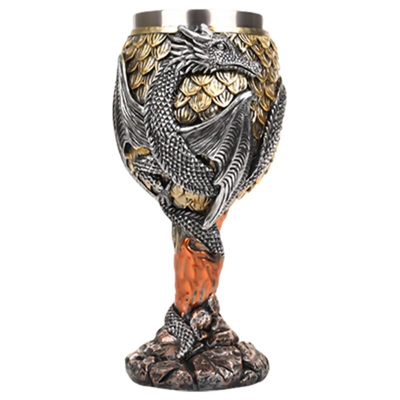 Wine Cup Dragon Embossed High Stem Wine Glass Wine Drinking Cup Resin Goblet for Home Decoration