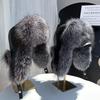 New Winter Men's 100% Real Silver Fox Fur Bomber Hat Raccoon Fur Ushanka Cap Trapper Russian Man Ski Hats Caps Real Leather