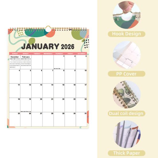 2026 Floral Wall Calendar Monthly Overview Thick Paper Calendar European American Style 12 Month Planner for Home Office School