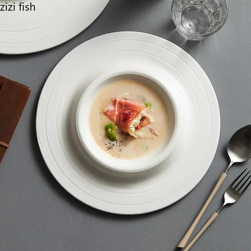 Line Pattern Ceramic Plate Creative Dessert Sushi Dish Snack Plate Molecular Cuisine Display Plate Artistic Conception Tableware