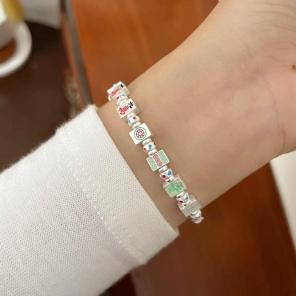 Thirteen Orphans Mahjong Bracelet: Luck-Enhancing Enamel Gold Jewelry for Men and Women