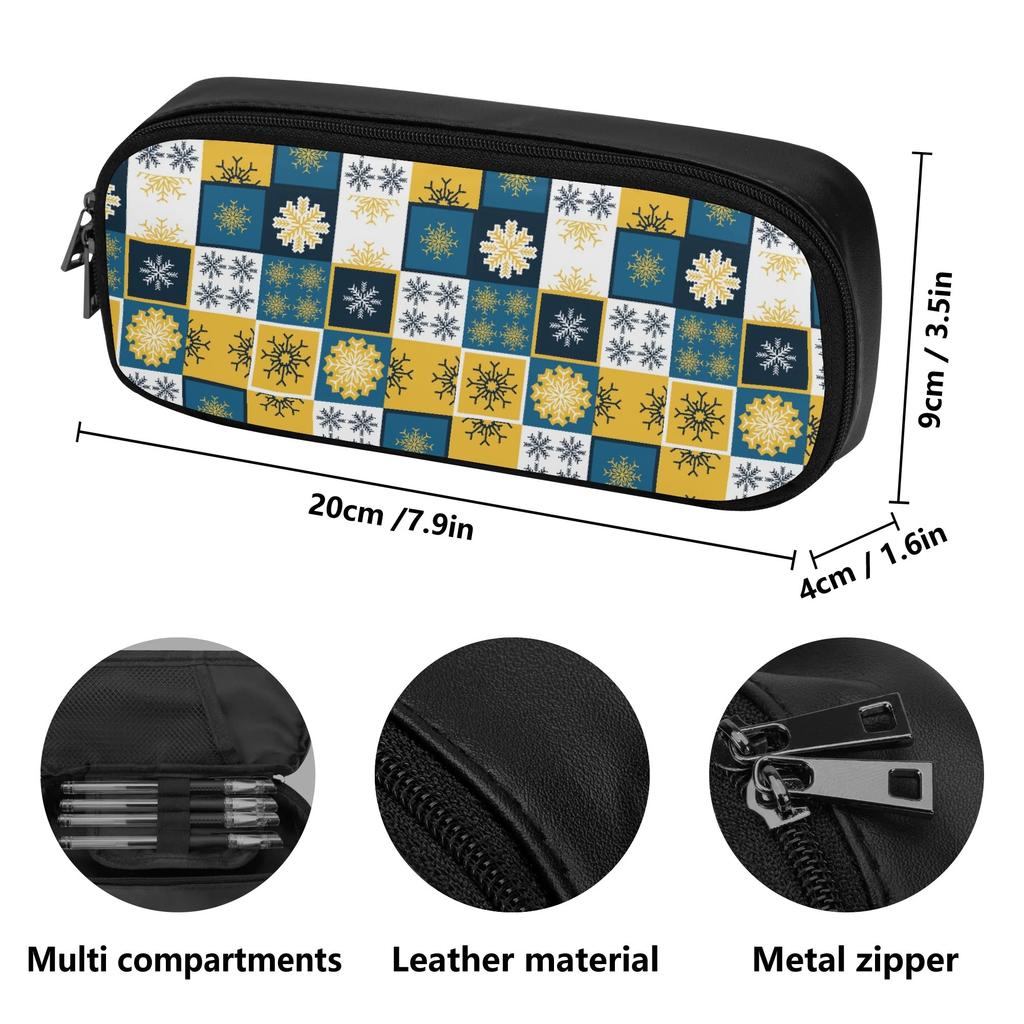 Leather Pencil Case with Elastic Bands and Interior Mesh Pocket for Study Work and Travel