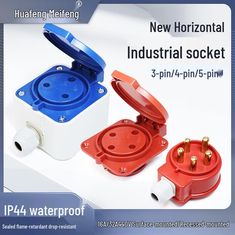 Explosion-Proof 3-Pin 5-Hole 380V Outdoor Horizontal Industrial Socket & Waterproof Plug