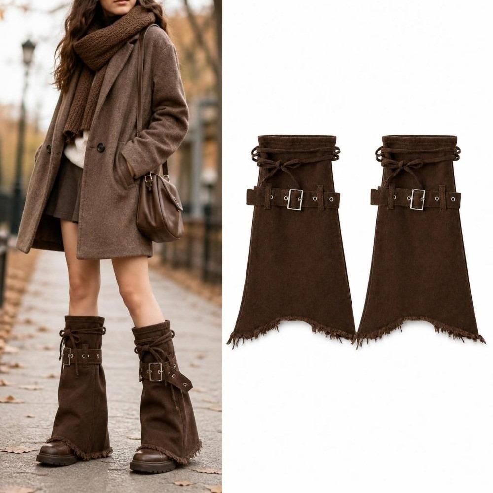 Polainas de Denim Deshilachadas Hebilla Ajustable Cubrebotas Puños de Bota Y2K Accesorios para Botas