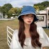 Tassel Washed Denim Bucket Hat Sun Protection Summer Sun Hat Cool Denim Fisherman Hat  Beach