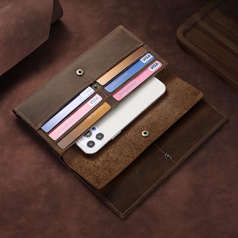 Men's Genuine Leather Trifold Wallet - Large Capacity Retro Crazy Horse Leather Clutch