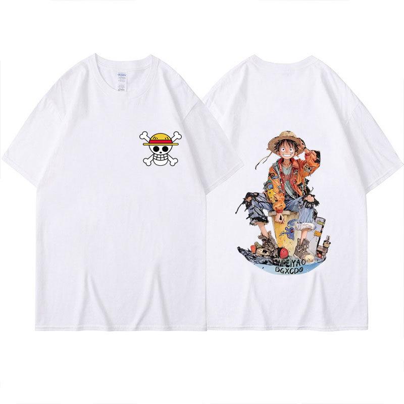 Anime ONE PIECE Mens Summer T-shirt Kawaii Harajuku Manga Graphic Tops Tees Shirt Cotton Casual Cartoon Short-Sleeves Tshirts Streetwear