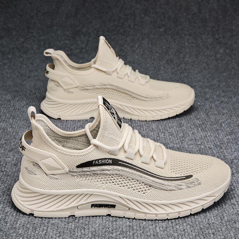 

Летающие плетеные мужские кроссовки, летние дышащие кроссовки для бега, универсальные мужские кроссовки с мягкой подошвой для молодежи, повседневная сетчатая обувь 39 бежевый