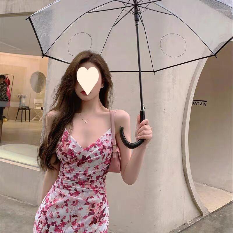 Coffee Break Suspender Dress Women's Summer New Seaside Vacation V-neck Sleeveless Floral Hip-wrapped Dress