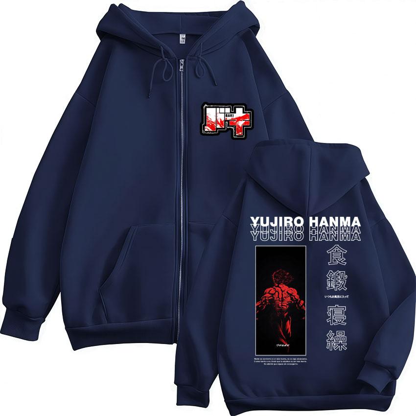 Japanese Anime Baki Hanma The Grappler Zip Up Hoodie Men Women Harajuku Fashion Vintage Sportwear Jackets Male
