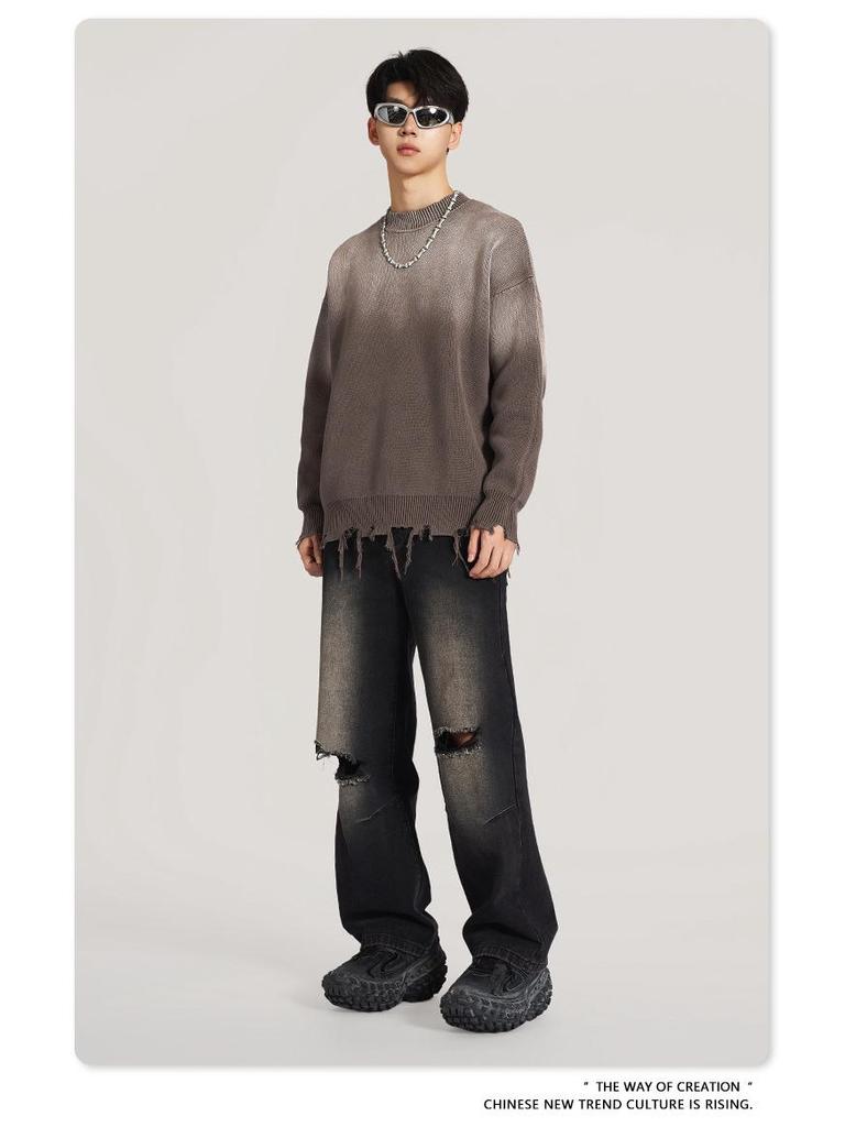 BE Men's American Retro Gradient Knit Sweater - Autumn/Winter Collection
