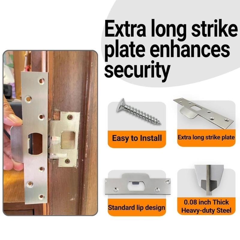Stainless Steel Door Latches Security Strikes Plate With Double Steel Plates For Door Lock Thick Door Back Plate