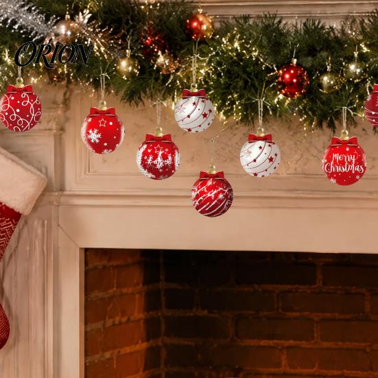 Ball Shape Hanging Ornaments Red White Christmas Balls, Wooden Ornaments, Snowflake Reindeer Baubles for Santa Designs, Festive Winter Holiday