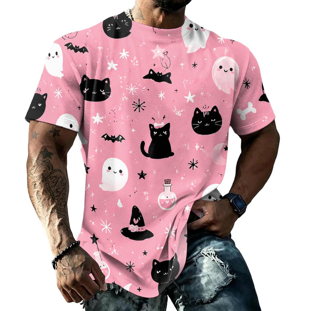 Unisex Loose Fit Casual Short Sleeve Halloween Print Shirt Comfortable Breathable Fabric Lightweight Top for Everyday Wear