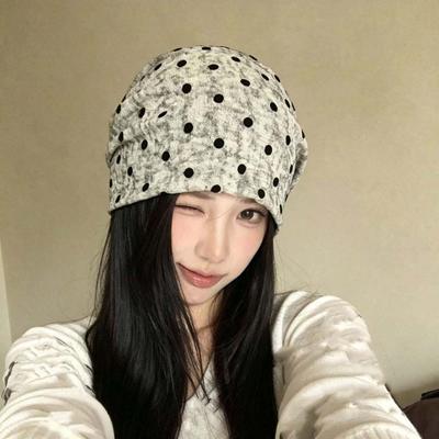 Vintage Paisley Beanie Thin Fabric Breathable Slouchy Hat Polka Dot Cap  Daily Styling