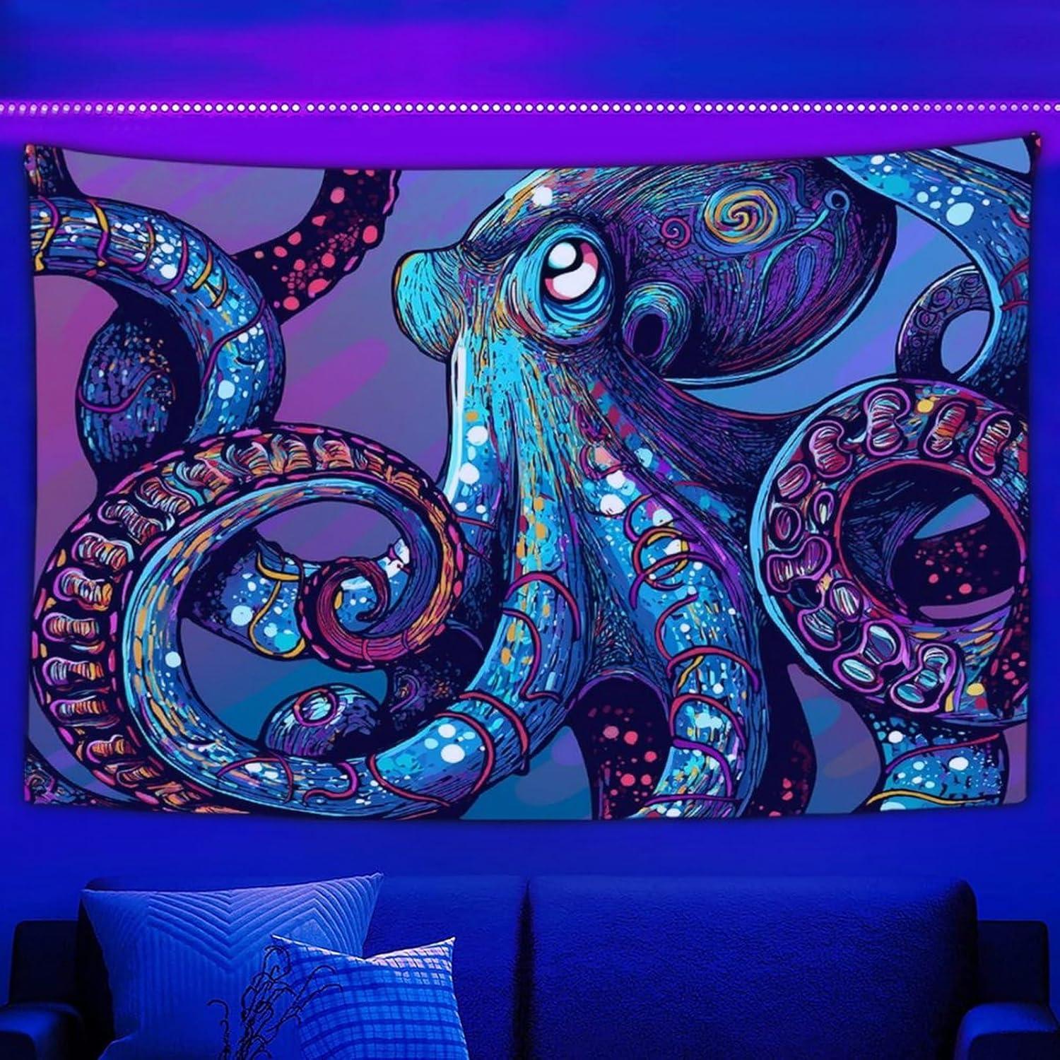 Tapestry oxjoiis hippie dark night wall octopus 75x100