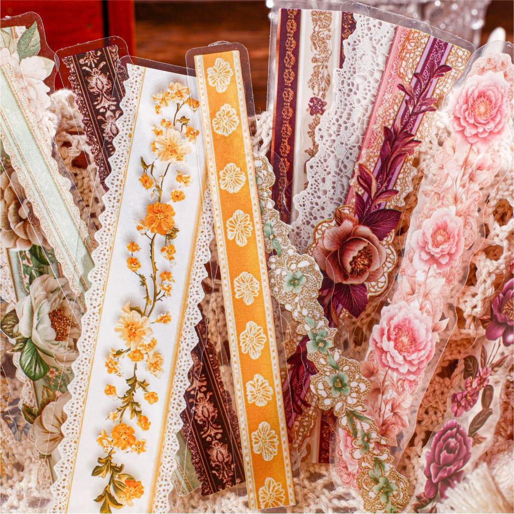15 Pcs Lace Strip Sticker Creativity DIY Hand Account Scrapbooking Collage Decorative Junk Journal Supplies