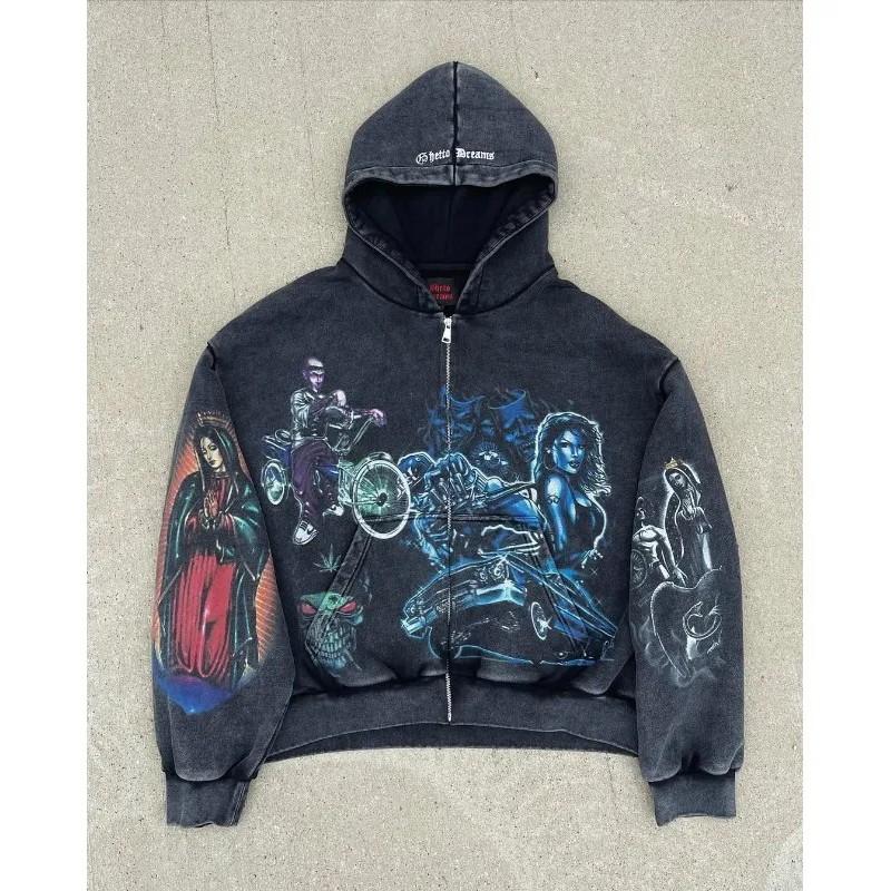 Halloween Vintage Distressed 3D Print Hoodie Streetwear Loose Fit Sweatshirt Teens