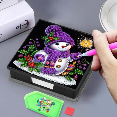 DIY Rhinestones PU Diamond Painting Notecard Box with 160 Sheets Paper Gem Art Sticky Note Holder for Desktop Decoration