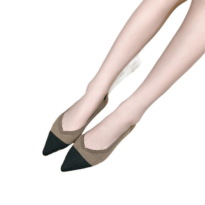 Woven shoes spring and autumn fly-woven shallow mouth flat bottom soft sole soft leather pointed single shoes women