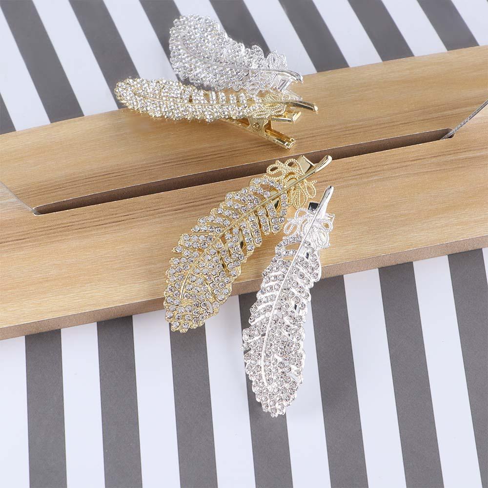 Rhinestone Bb Clip Elegant Large Women Barrette Hair Side Clip Crystal Hairpins Feather Hair Clips
