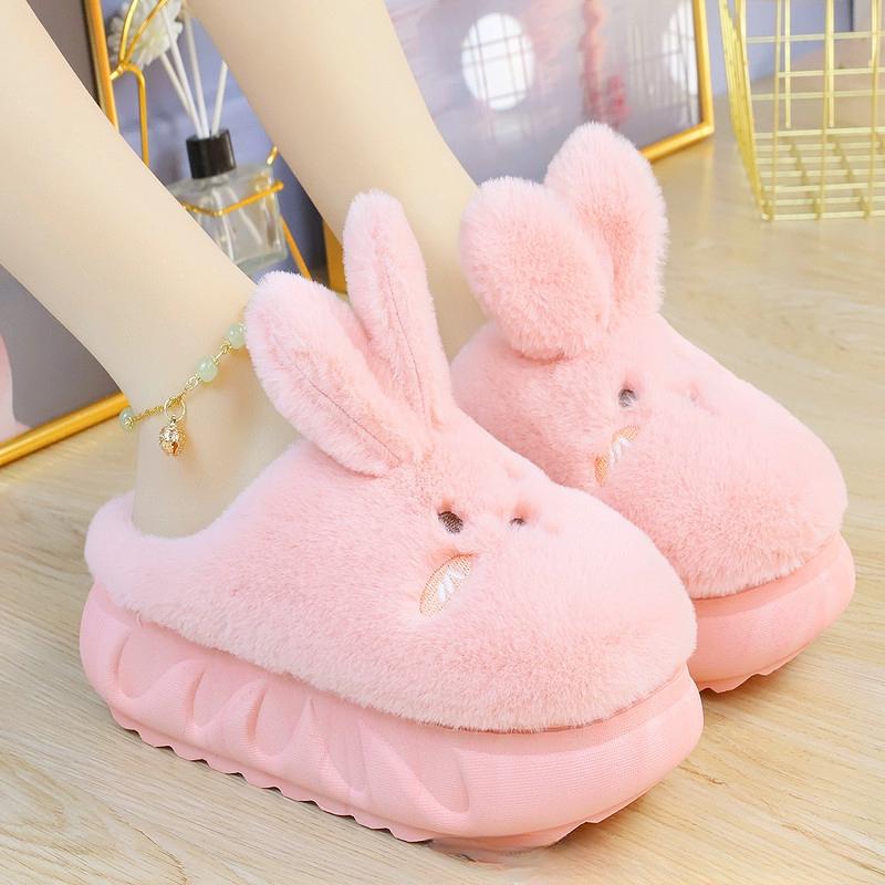 Fashion White Rabbit Hare Slippers Women's Cute Animal Platform Home Mules Shoes Girls Bedroom Plush Slides Slipper Ears Indoor Shoes