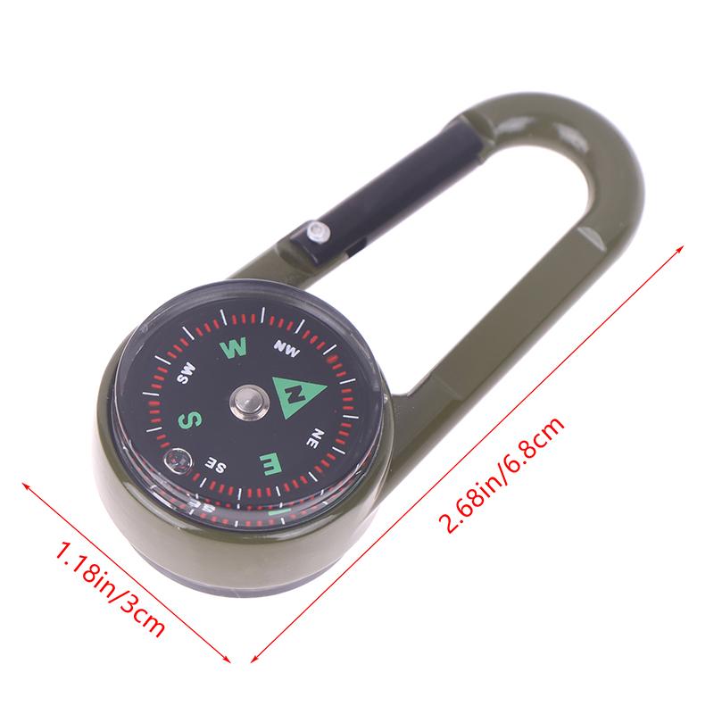 1Pc 3 In 1 Double Sided Mini Compass Carabiner Keychain With Compass Thermometer Outdoor Hiking Survival Zinc Alloy Key Ring
