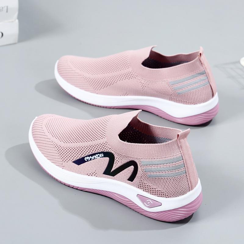 New Fly-woven One-pedal Socks Mouth Casual Women's Shoes Massage Bottom Breathable Mother Shoes Walking Sports Shoes