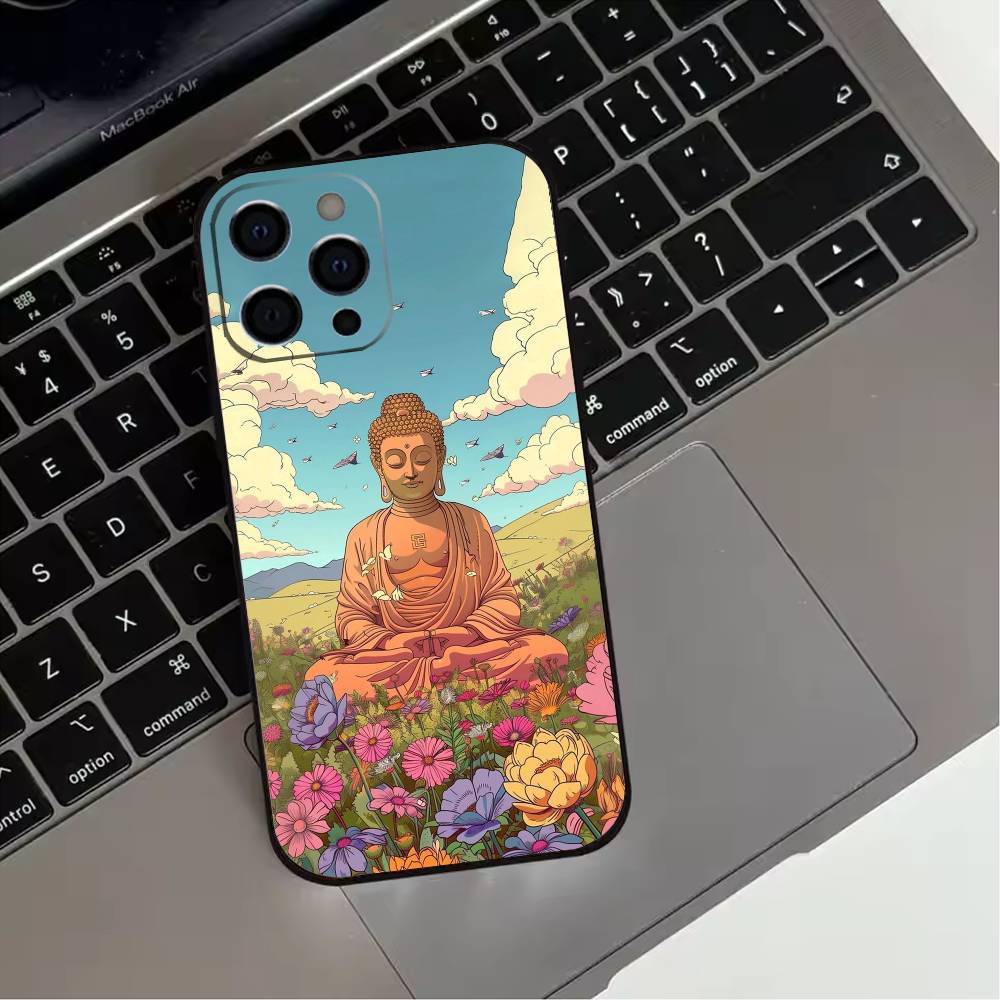 

Чехол для телефона с узором B-Buddha Art для iPhone 17,16,15,14,13,12,11 Plus,Pro Max,XS, Мягкий силиконовый черный чехол iPhone14Pro