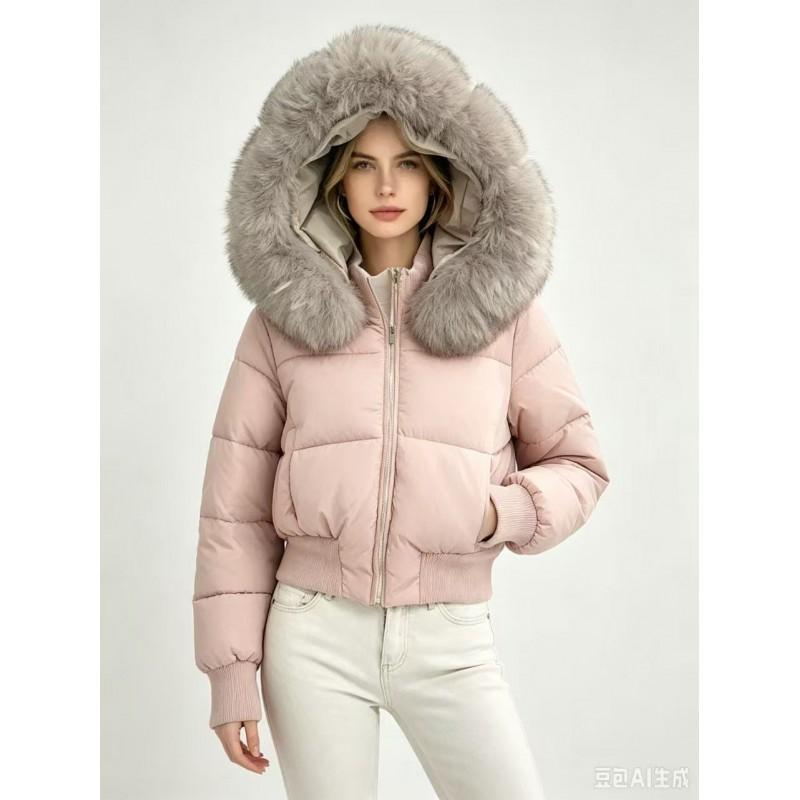 Womens Short Winter Puffer Coat With Faux Fur Hood Slim Fit Petite Ladies